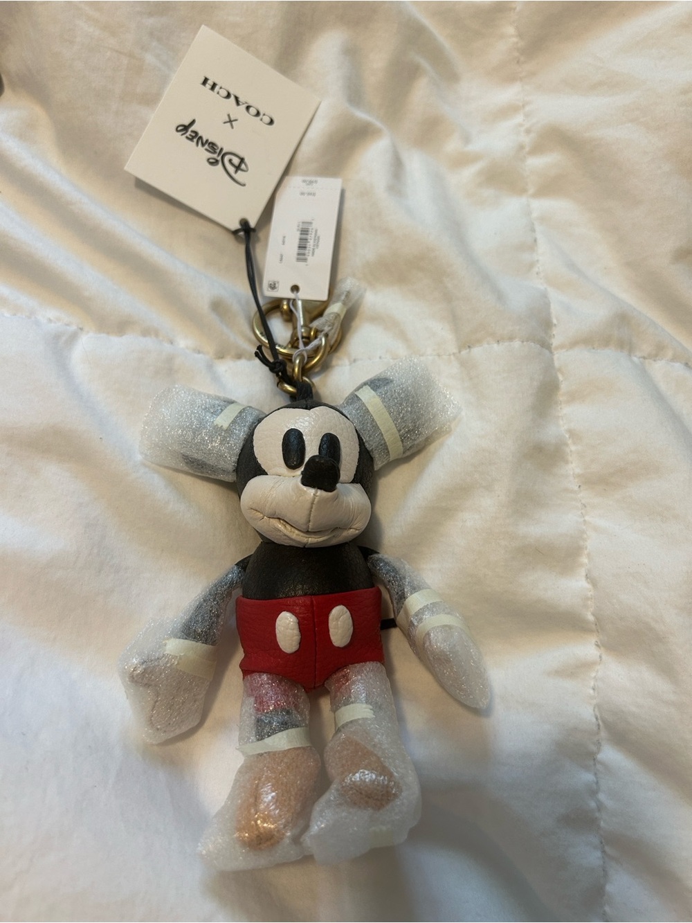 Coach Mickey Mouse Leather Bag Charm in Black & Red with Gold Hardware